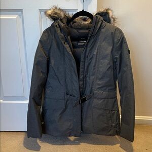 The North Face Women's Gray Puffer Jacket with Faux Fur Hood